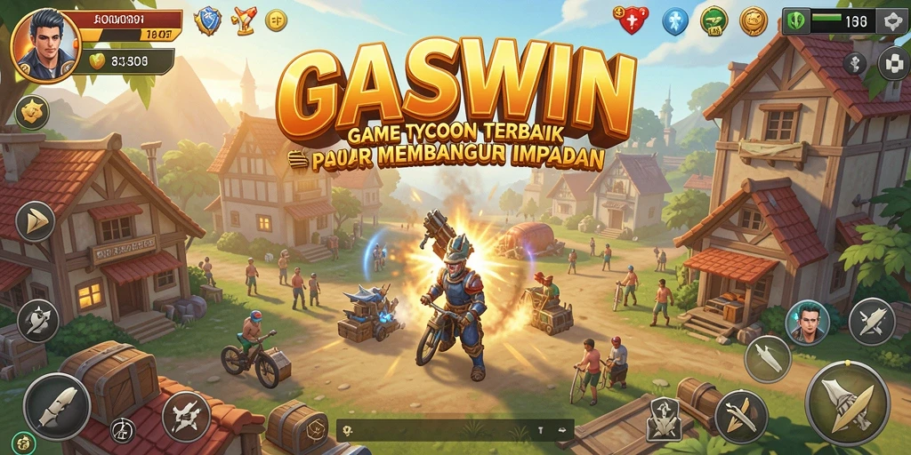Screenshot utama GASWIN menampilkan gameplay Tycoon yang dinamis dan seru.