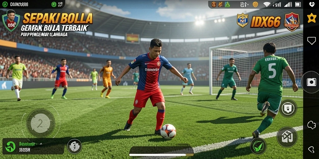 Tampilan gameplay menarik dari IDX66 dengan aksi sepak bola yang seru.