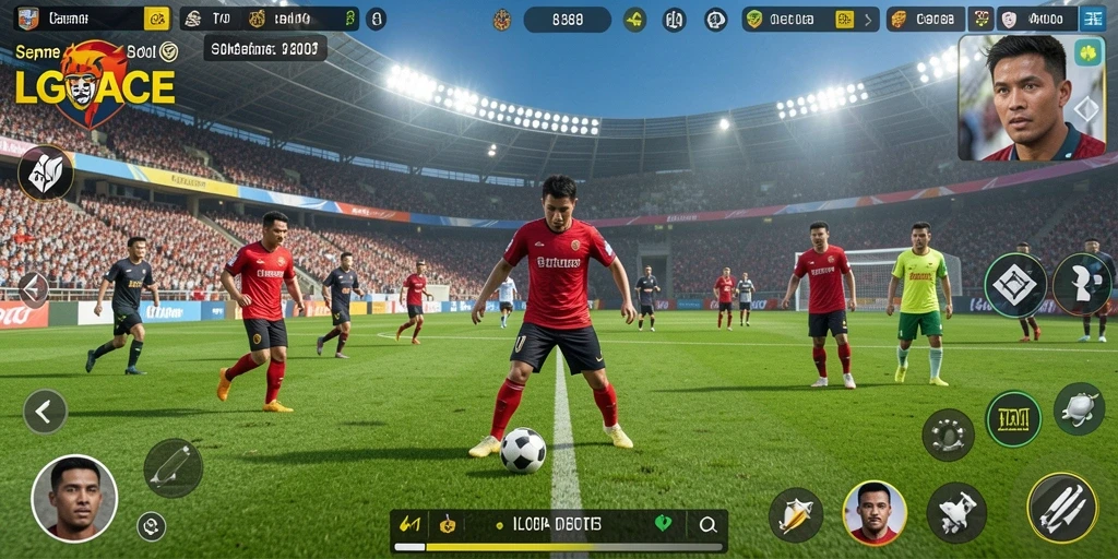 Gameplay mendebarkan dalam LGOACE dengan aksi sepak bola nyata.