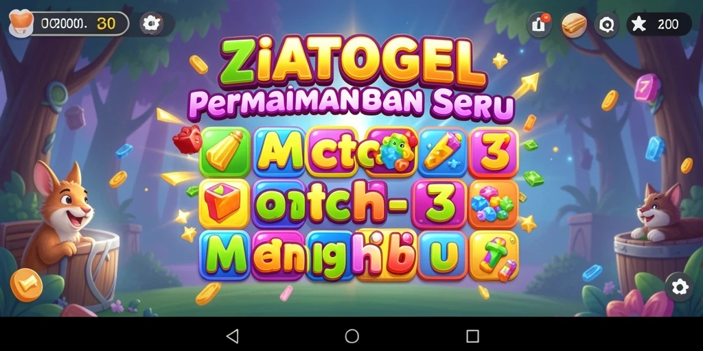 Tampilan gameplay Match-3 ZIATOGEL yang menarik dan penuh warna.